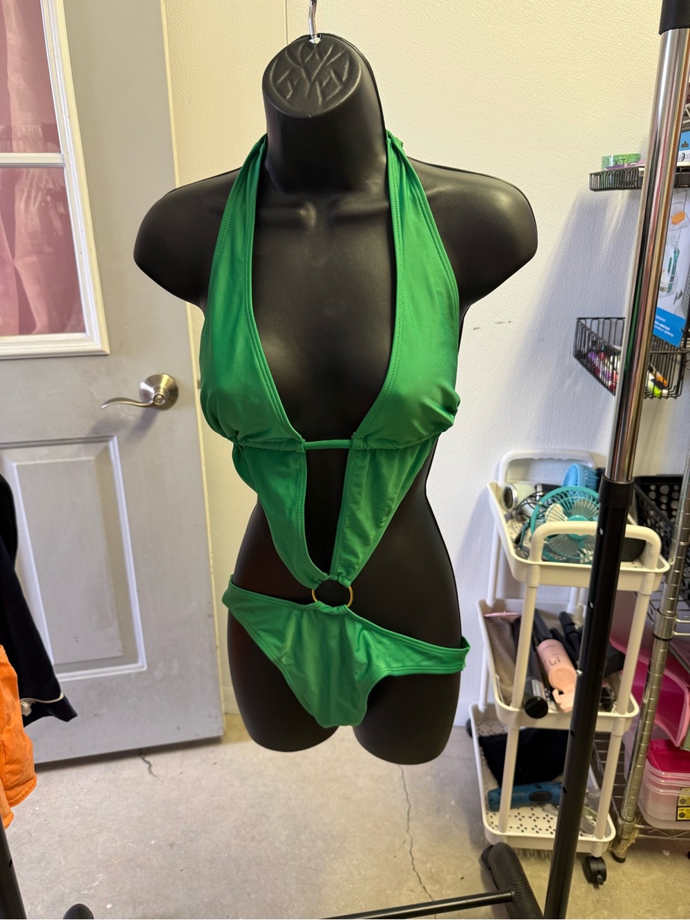SHEIN Emerald Green Halter Monokini with Ring Detail